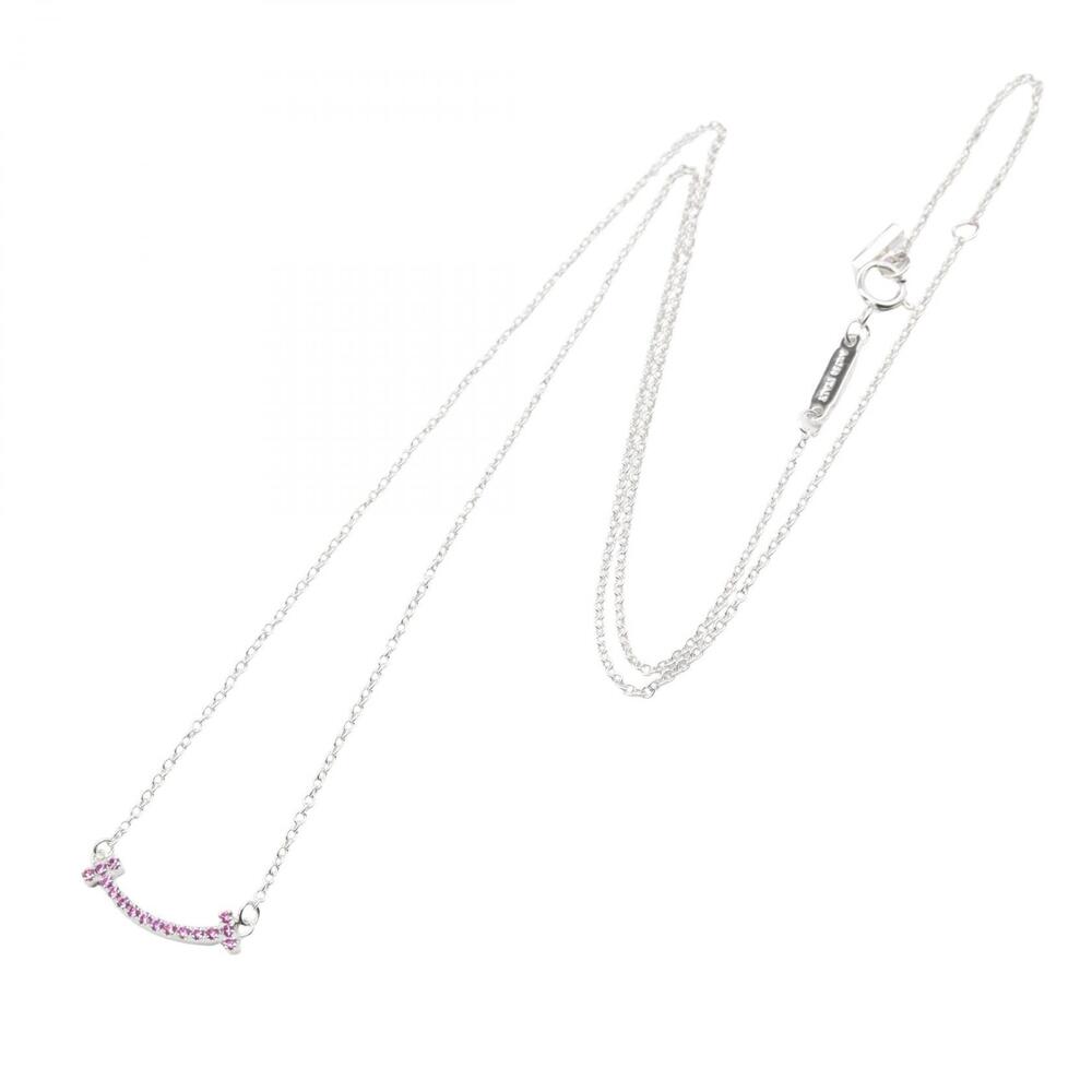 Tiffany Co T Smile Sapphire Necklace White Gold Silver Accents